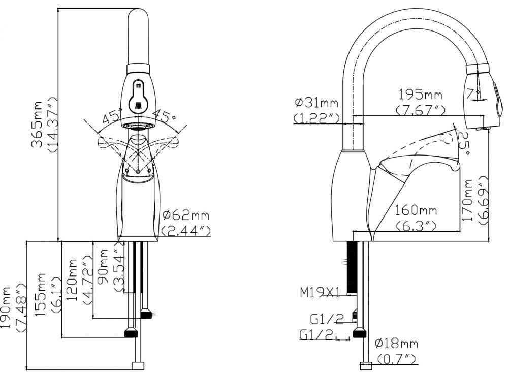 1 Hole CUPC Stainless Steel Kitchen Sink Faucet Chrome Stainless Steel
