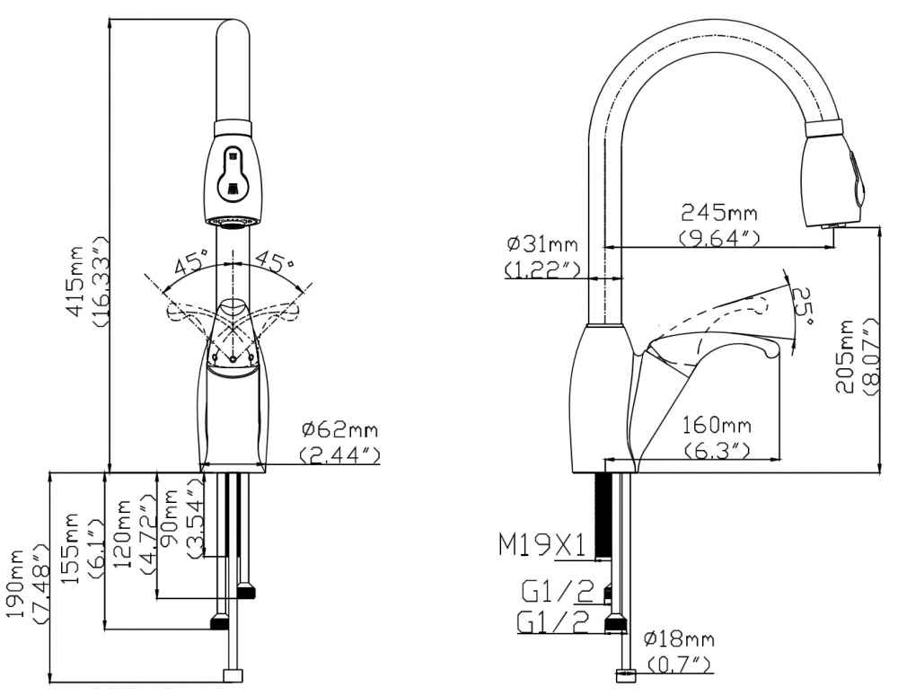 1 Hole CUPC Stainless Steel Kitchen Sink Faucet Chrome Stainless Steel