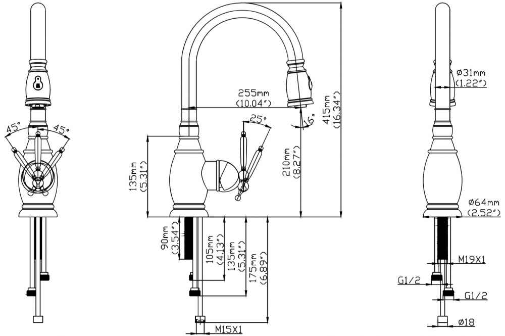 1 Hole CUPC Stainless Steel Kitchen Sink Faucet Chrome Stainless Steel