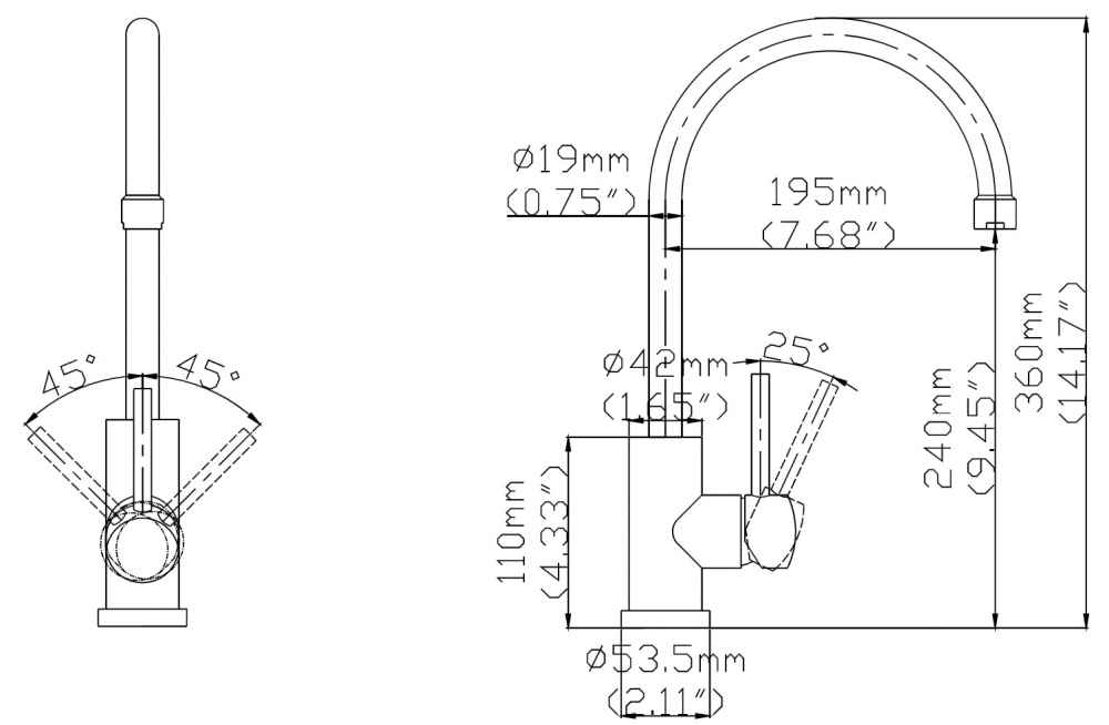 1 Hole CUPC Stainless Steel Kitchen Sink Faucet Chrome Stainless Steel