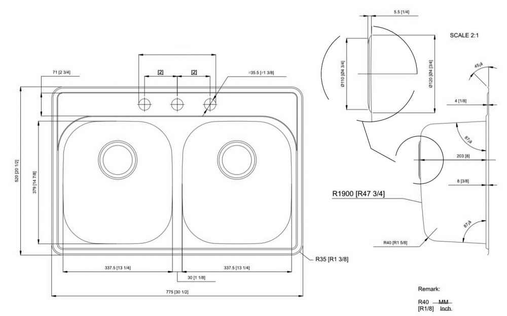30.5-in. W CSA Approved Chrome Kitchen Sink With Stainless Steel Finish And 18 Gauge