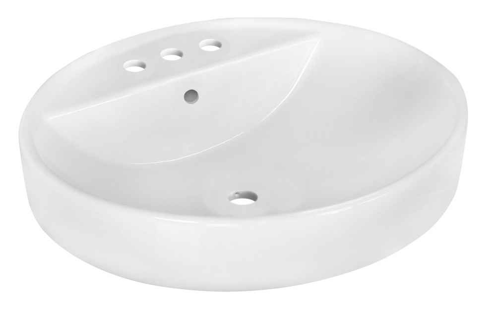 18.1-in. x 18.1-in. Round Bathroom Vessel Sink White Enamel Glaze