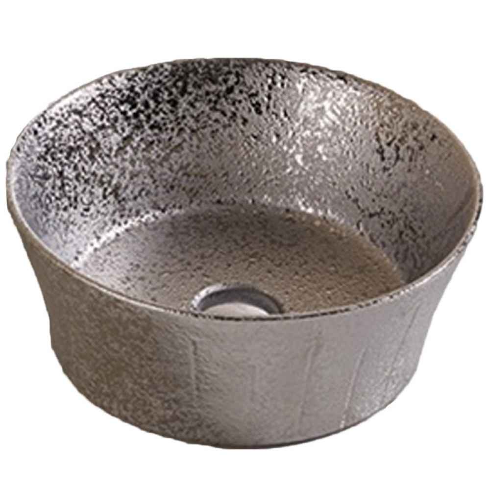 14.09-in. x 14.09-in. Round Bathroom Vessel Sink Silver Enamel Glaze