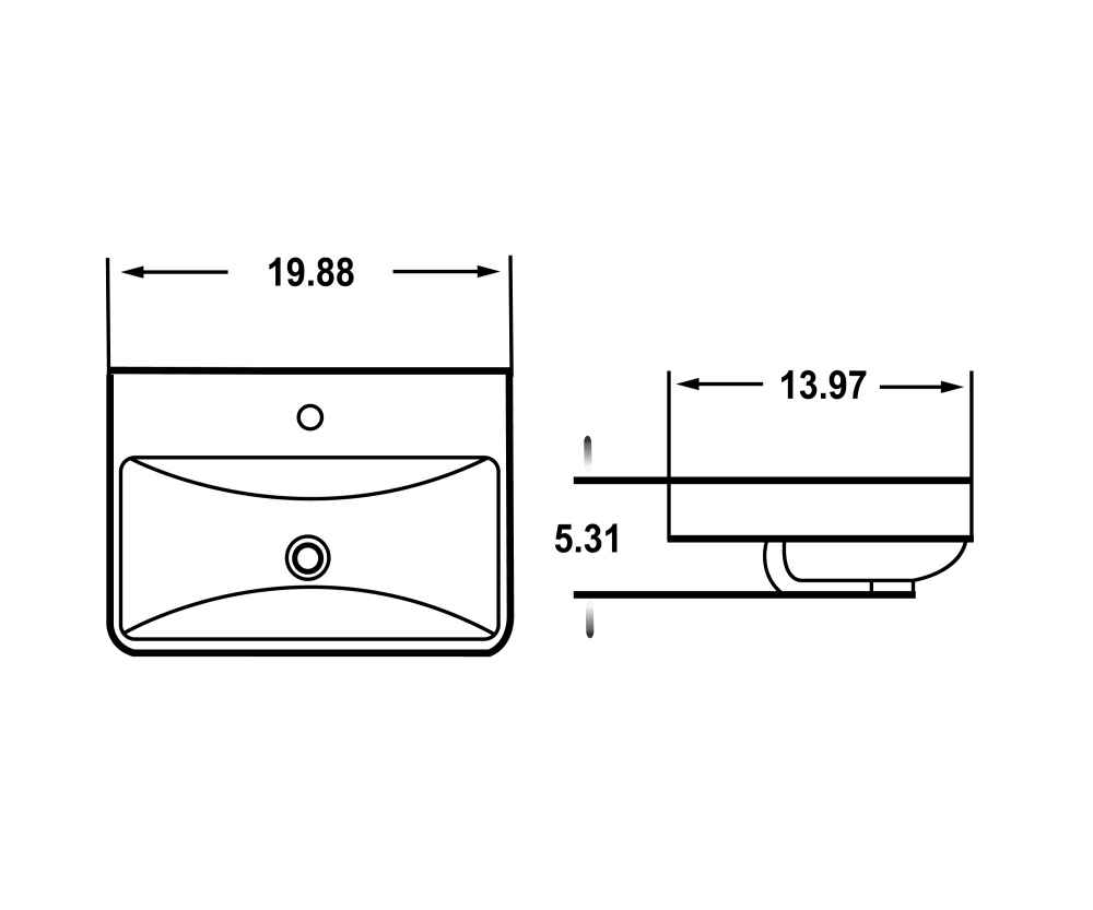 19.88-in. x 13.97-in. Rectangle Bathroom Vessel Sink White Enamel Glaze