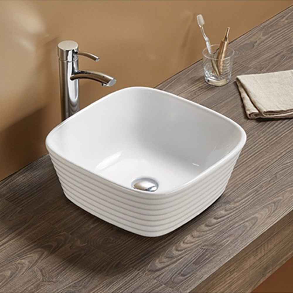 15.74-in. x 15.74-in. Unique Bathroom Vessel Sink White Enamel Glaze