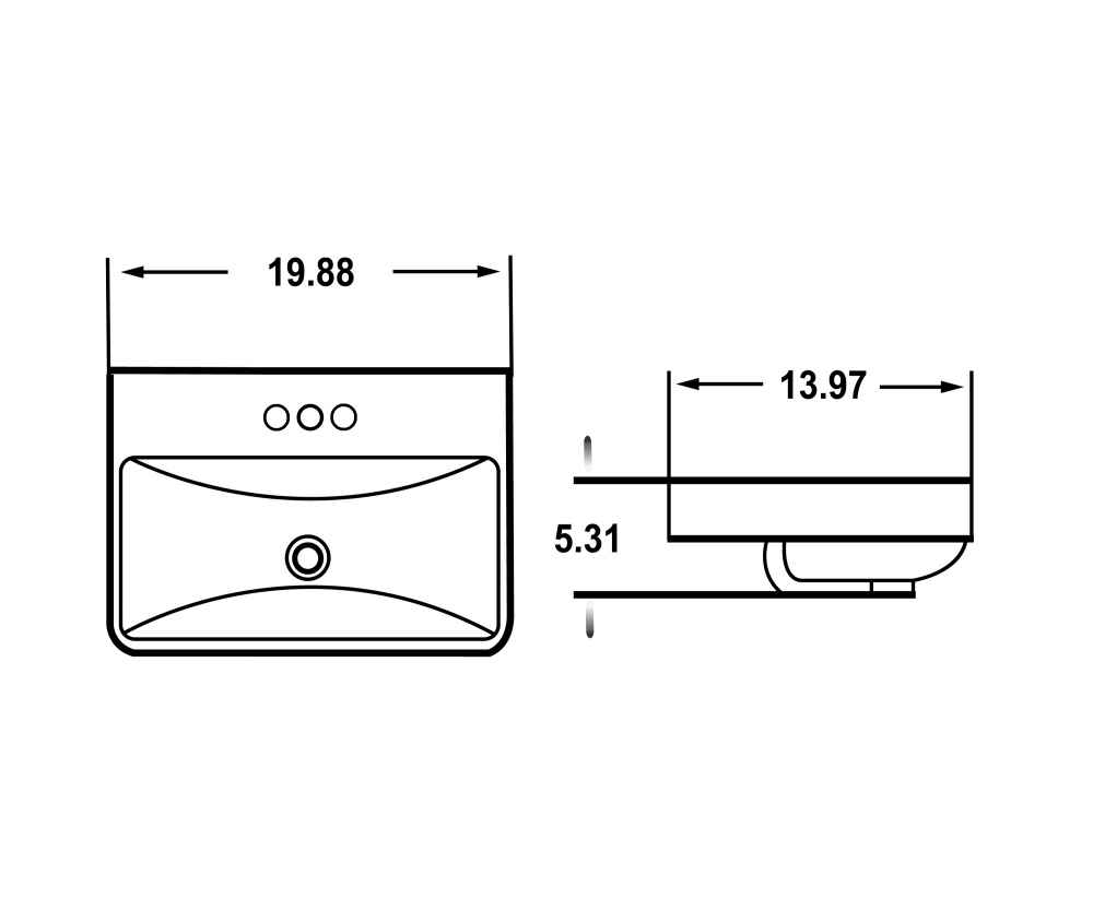 19.88-in. x 13.97-in. Rectangle Bathroom Vessel Sink White Enamel Glaze
