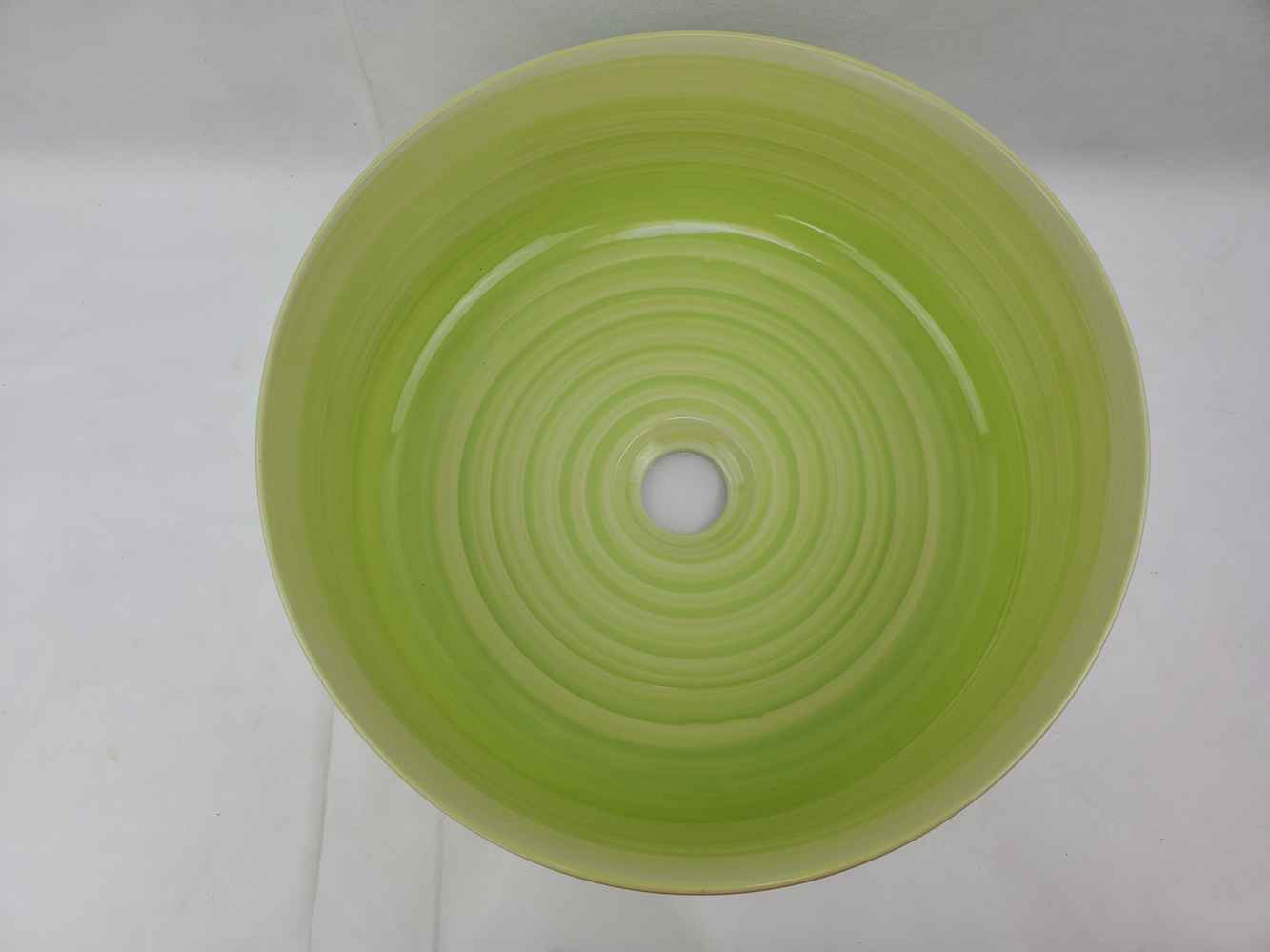 14.09-in. x 14.09-in. Round Bathroom Vessel Sink Olive Swirl Enamel Glaze
