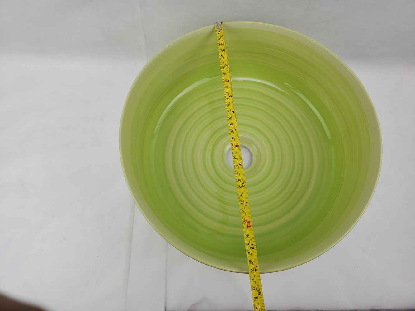 14.09-in. x 14.09-in. Round Bathroom Vessel Sink Olive Swirl Enamel Glaze