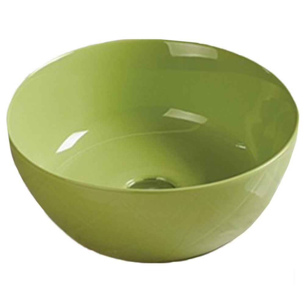 14.09-in. x 14.09-in.  Bathroom Vessel Sink Olive Enamel Glaze