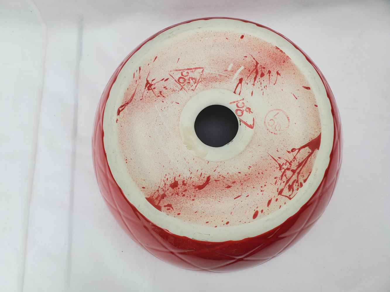 14.09-in. x 14.09-in. Round Bathroom Vessel Sink Red-White Enamel Glaze