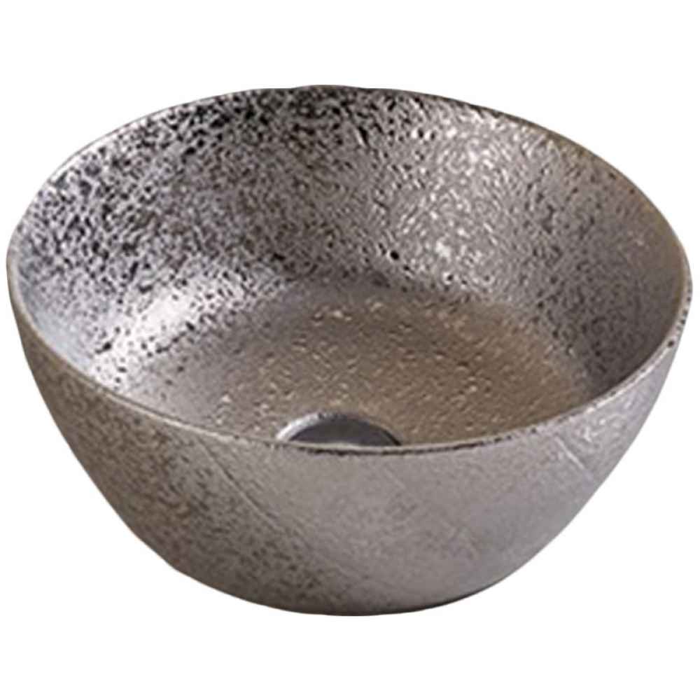 14.09-in. x 14.09-in. Round Bathroom Vessel Sink Silver Enamel Glaze