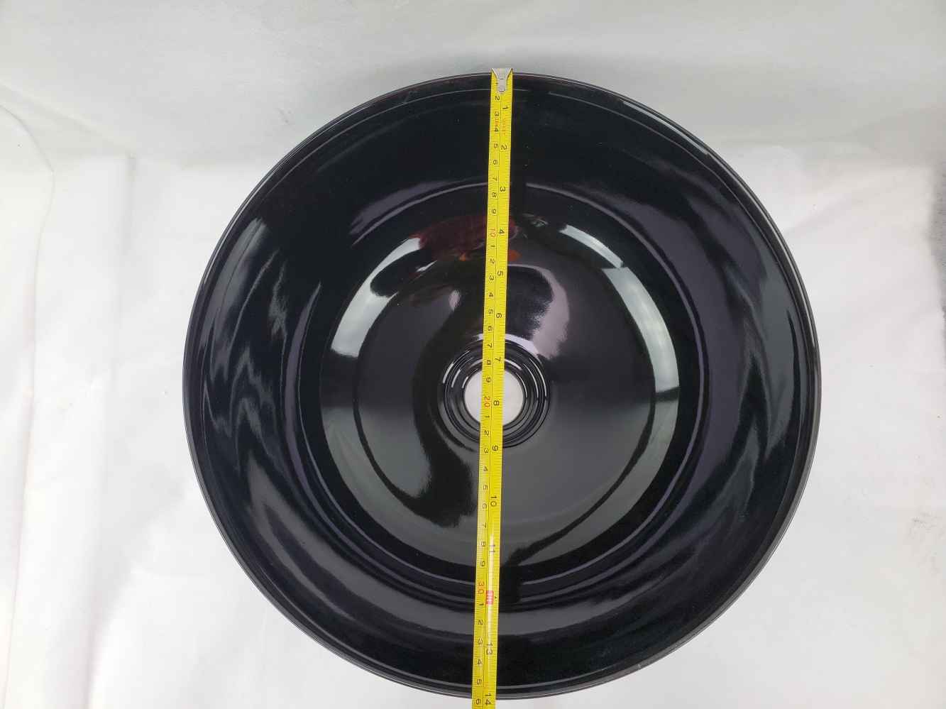 14.09-in. x 14.09-in. Round Bathroom Vessel Sink Black Enamel Glaze