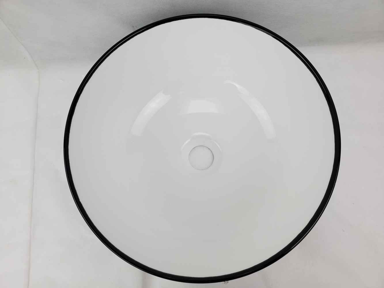 14.09-in. x 14.09-in. Round Bathroom Vessel Sink Black-White Enamel Glaze