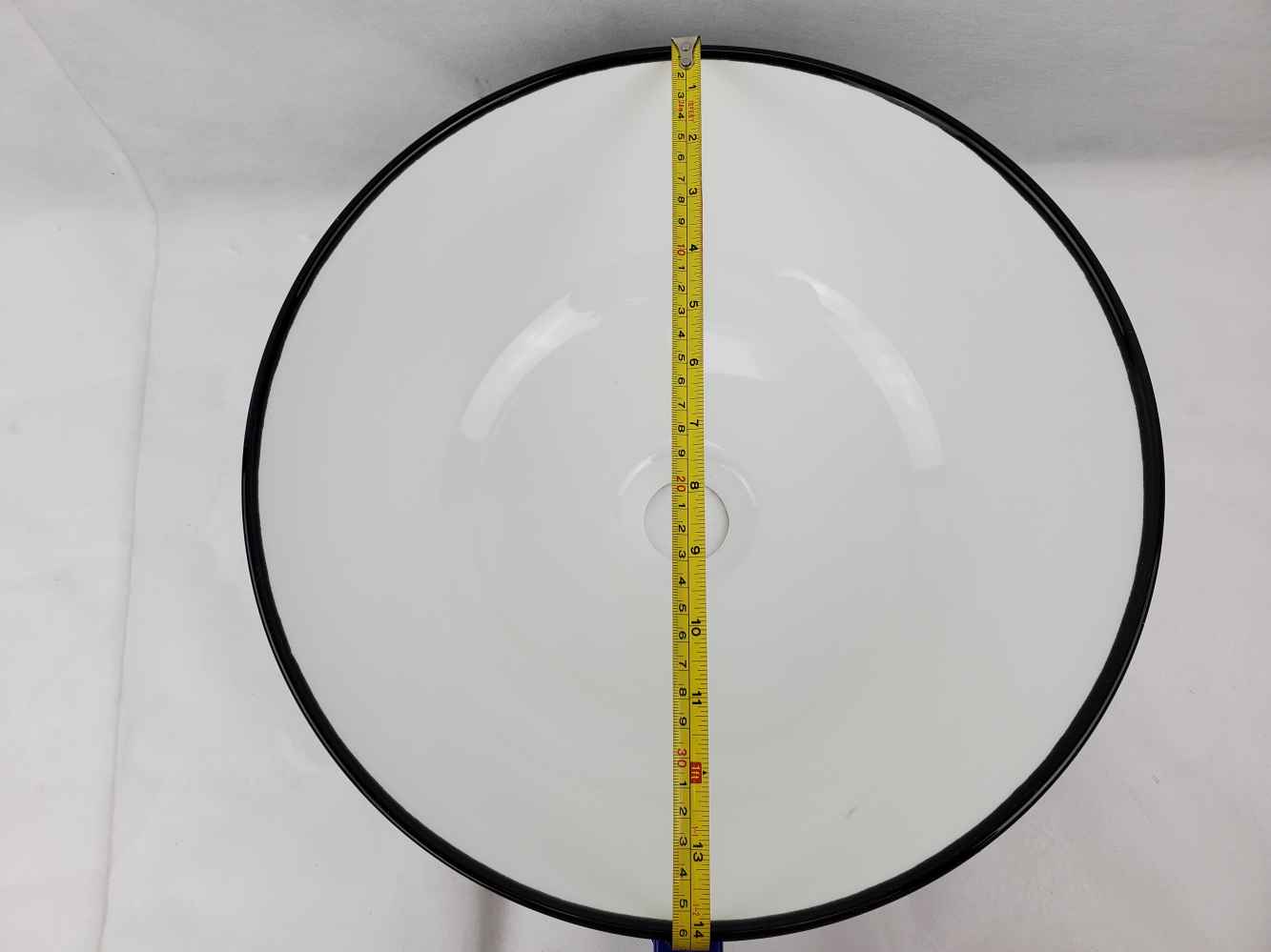 14.09-in. x 14.09-in. Round Bathroom Vessel Sink Black-White Enamel Glaze