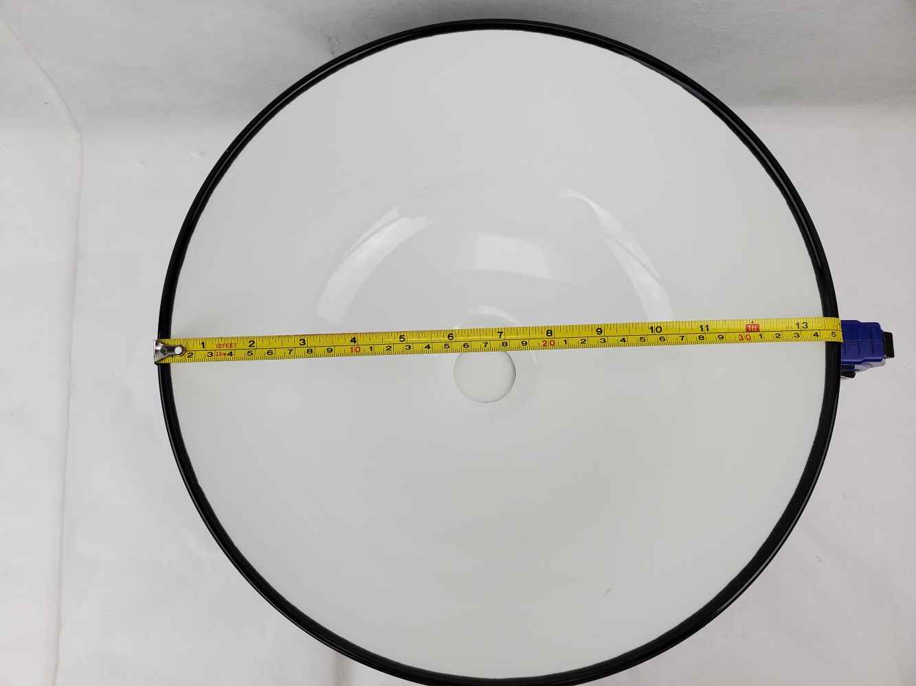 14.09-in. x 14.09-in. Round Bathroom Vessel Sink Black-White Enamel Glaze