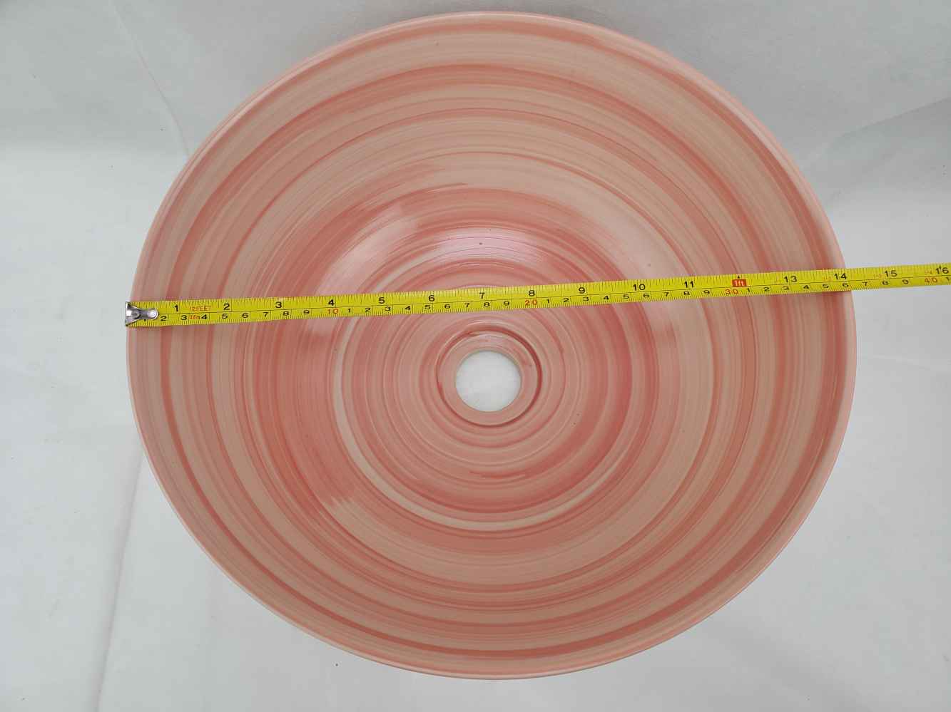 14.09-in. x 14.09-in. Round Bathroom Vessel Sink Red Swirl Enamel Glaze