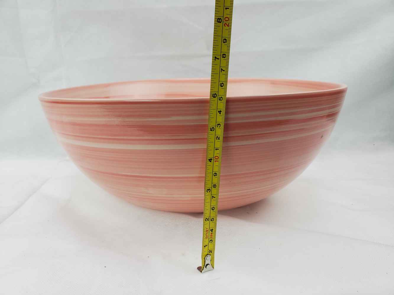 14.09-in. x 14.09-in. Round Bathroom Vessel Sink Red Swirl Enamel Glaze