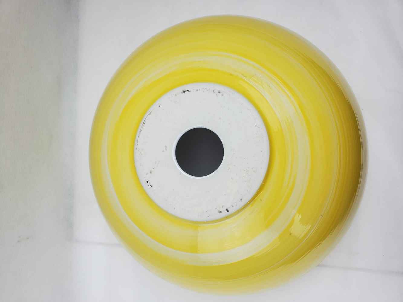 14.09-in. x 14.09-in. Round Bathroom Vessel Sink Yellow Swirl-White Enamel Glaze