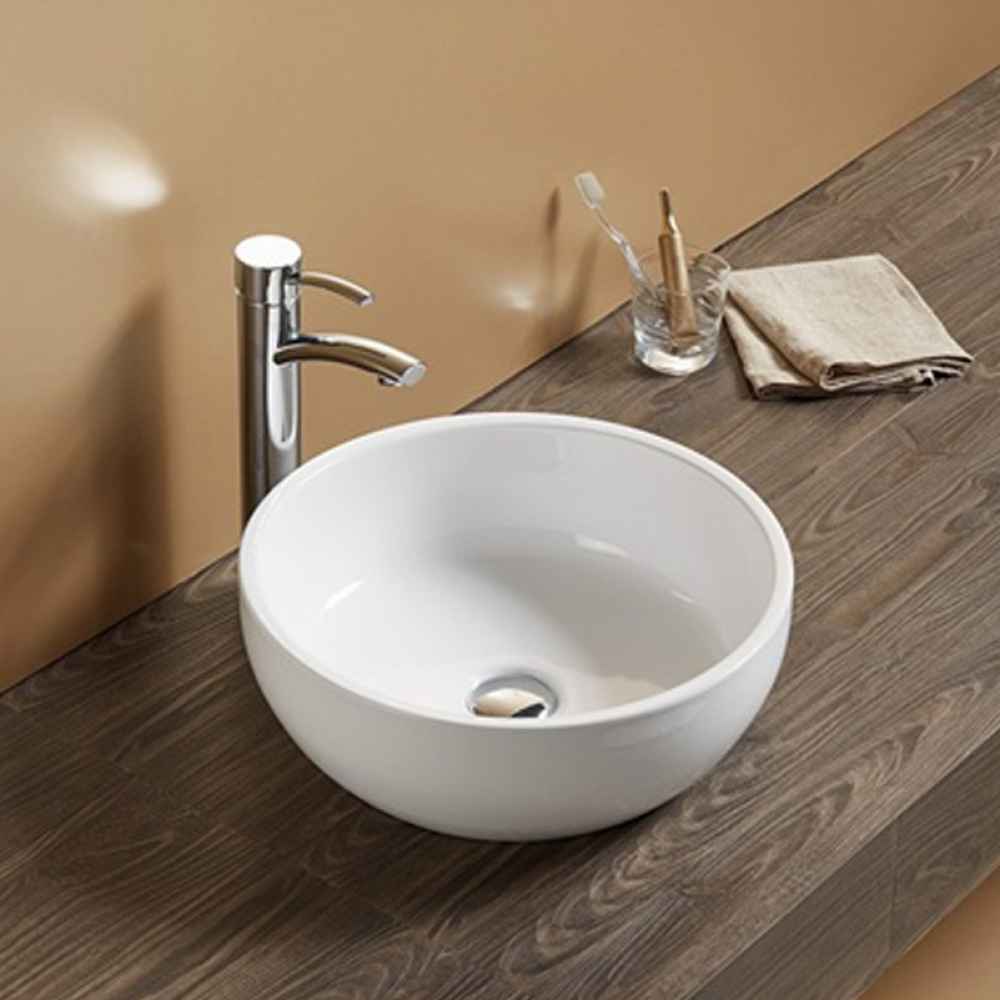 16.14-in. x 16.14-in. Round Bathroom Vessel Sink White Enamel Glaze