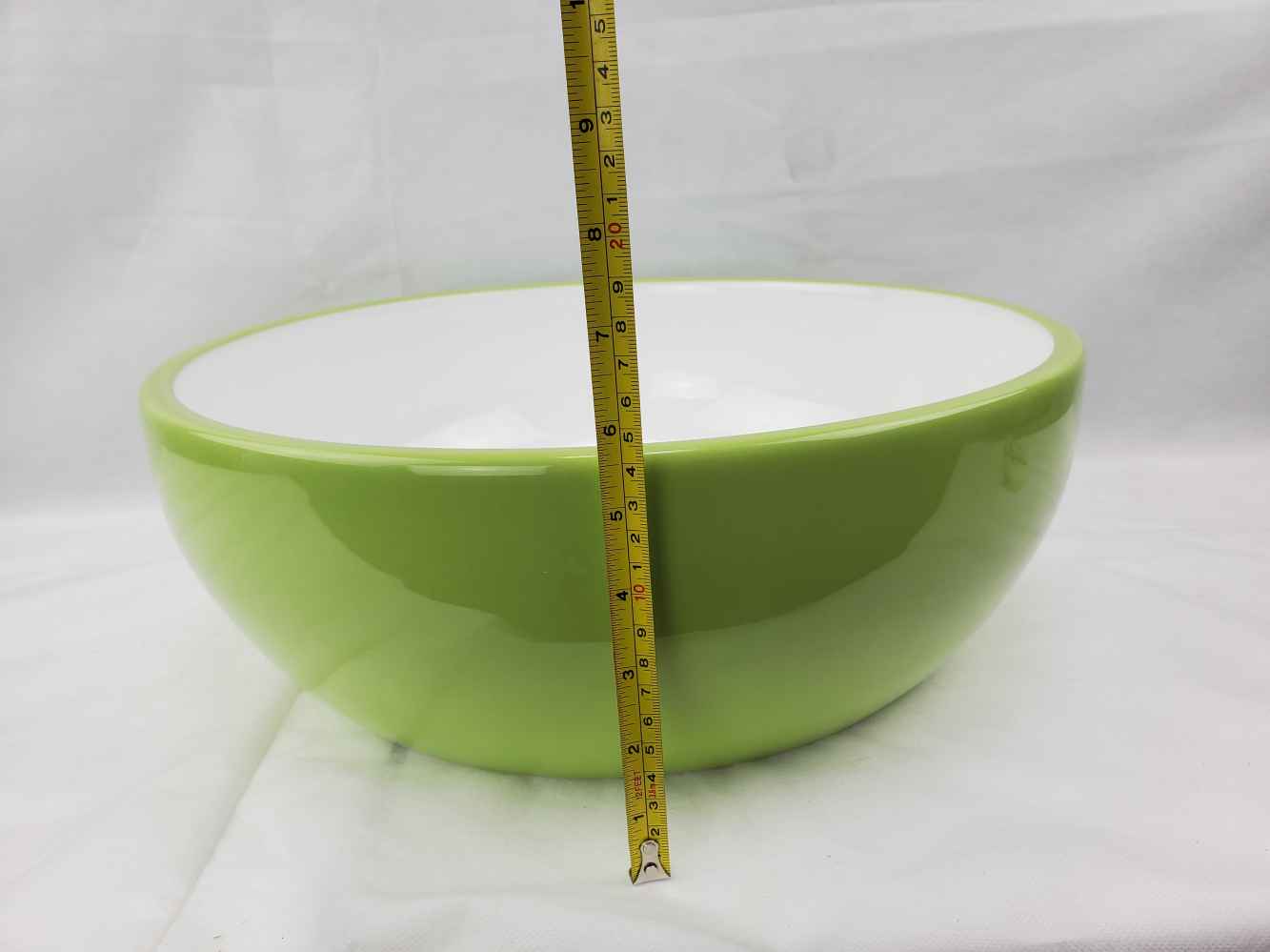 16.14-in. x 16.14-in. Round Bathroom Vessel Sink Olive-White Enamel Glaze
