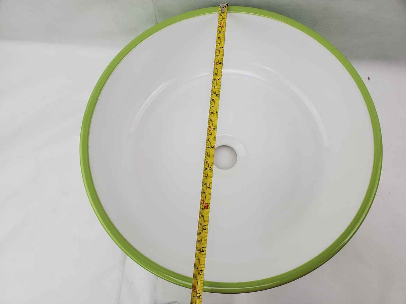 16.14-in. x 16.14-in. Round Bathroom Vessel Sink Olive-White Enamel Glaze