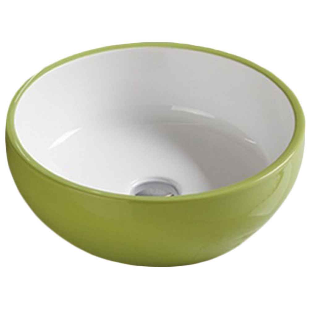 16.14-in. x 16.14-in. Round Bathroom Vessel Sink Olive-White Enamel Glaze
