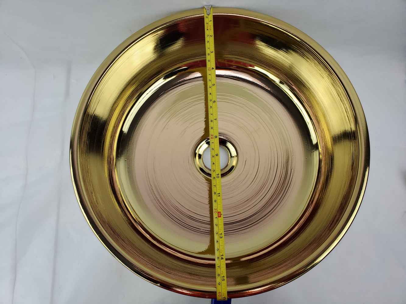 16.14-in. x 16.14-in. Round Bathroom Vessel Sink Gold Enamel Glaze