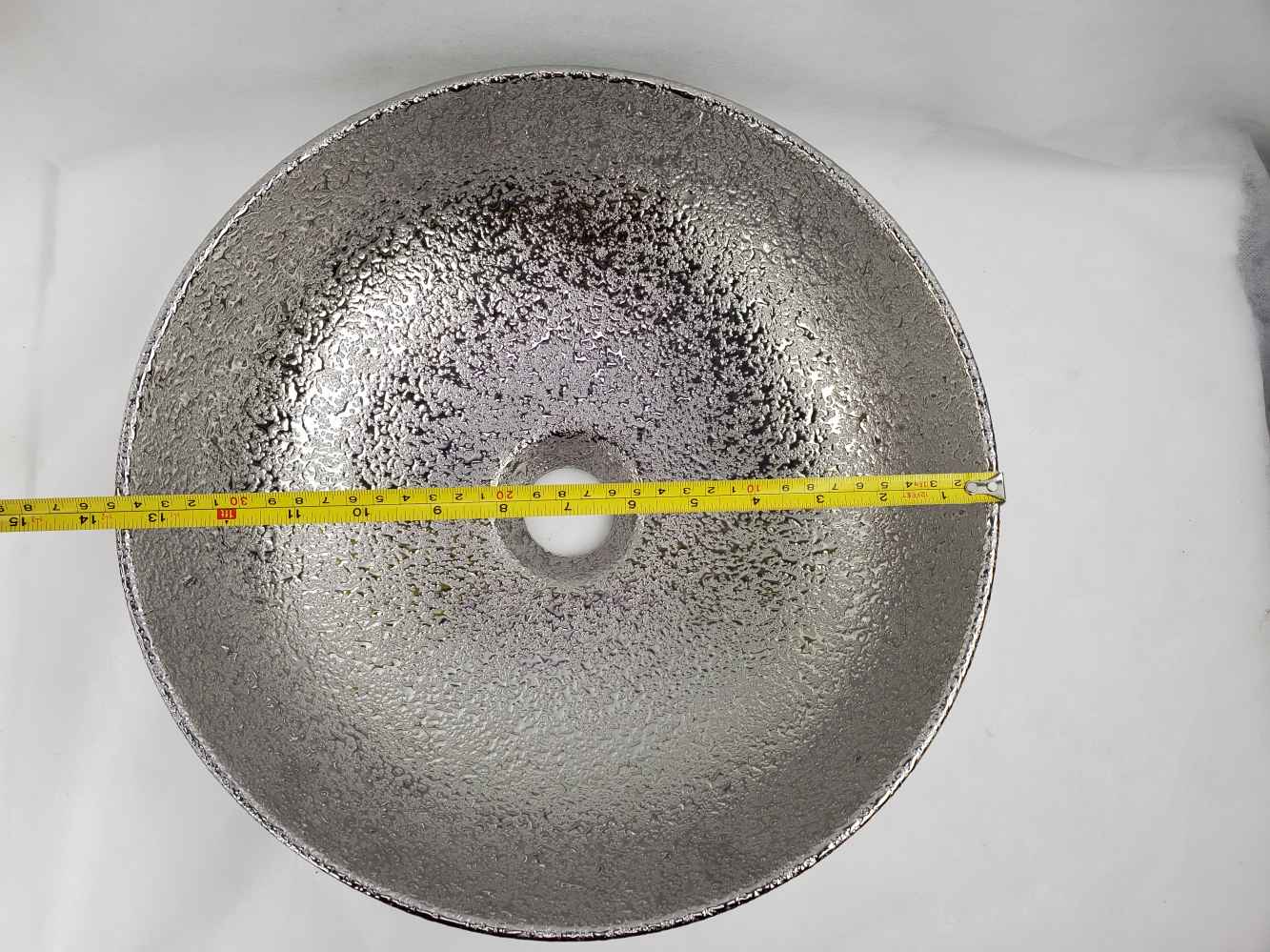 13.98-in. x 13.98-in. Round Bathroom Vessel Sink Silver Enamel Glaze