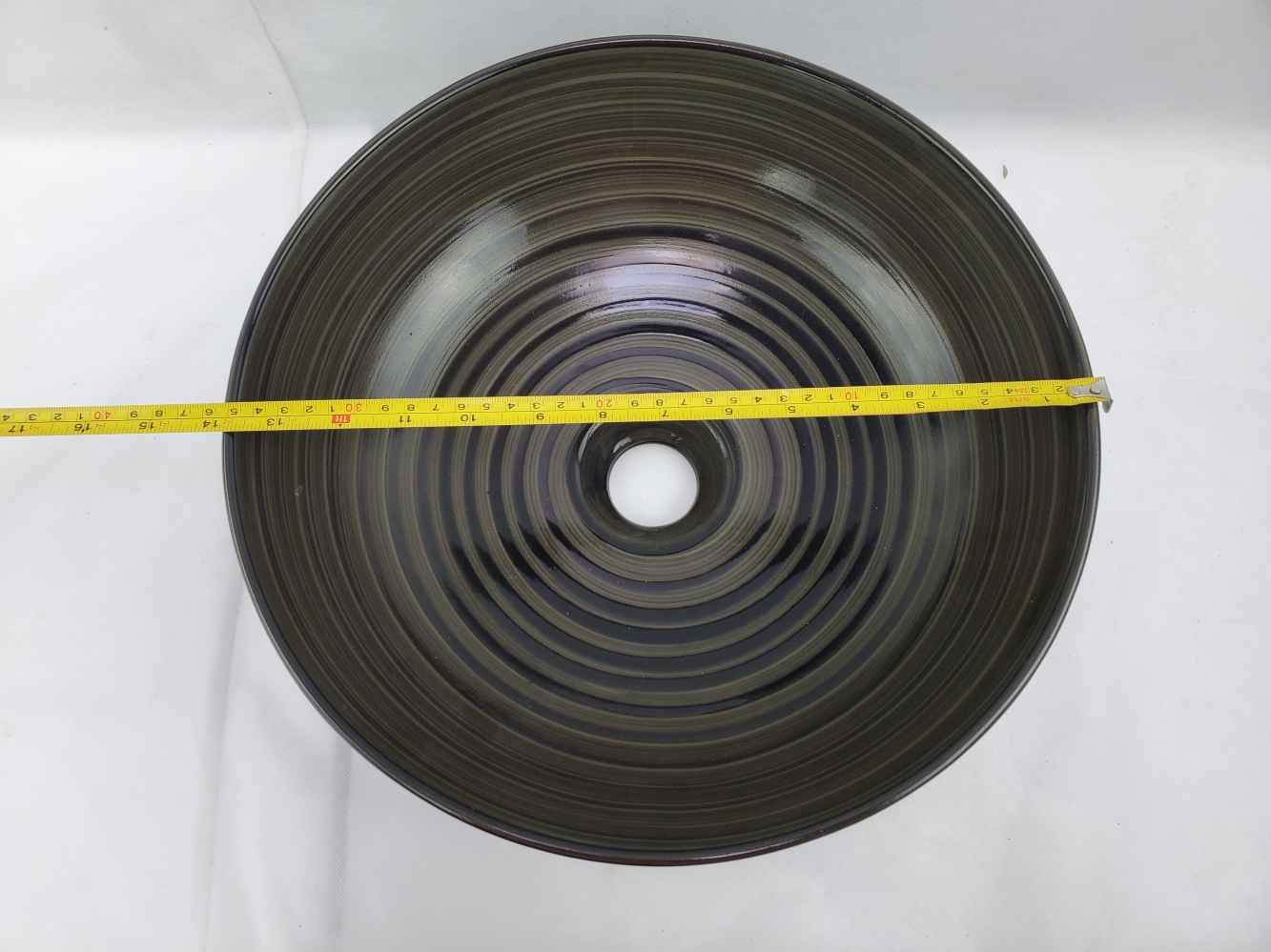 13.98-in. x 13.98-in. Round Bathroom Vessel Sink Black Swirl Enamel Glaze