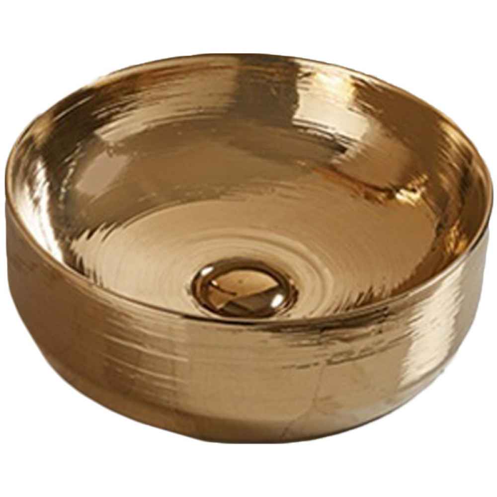 13.89-in. x 13.89-in. Round Bathroom Vessel Sink Gold Enamel Glaze