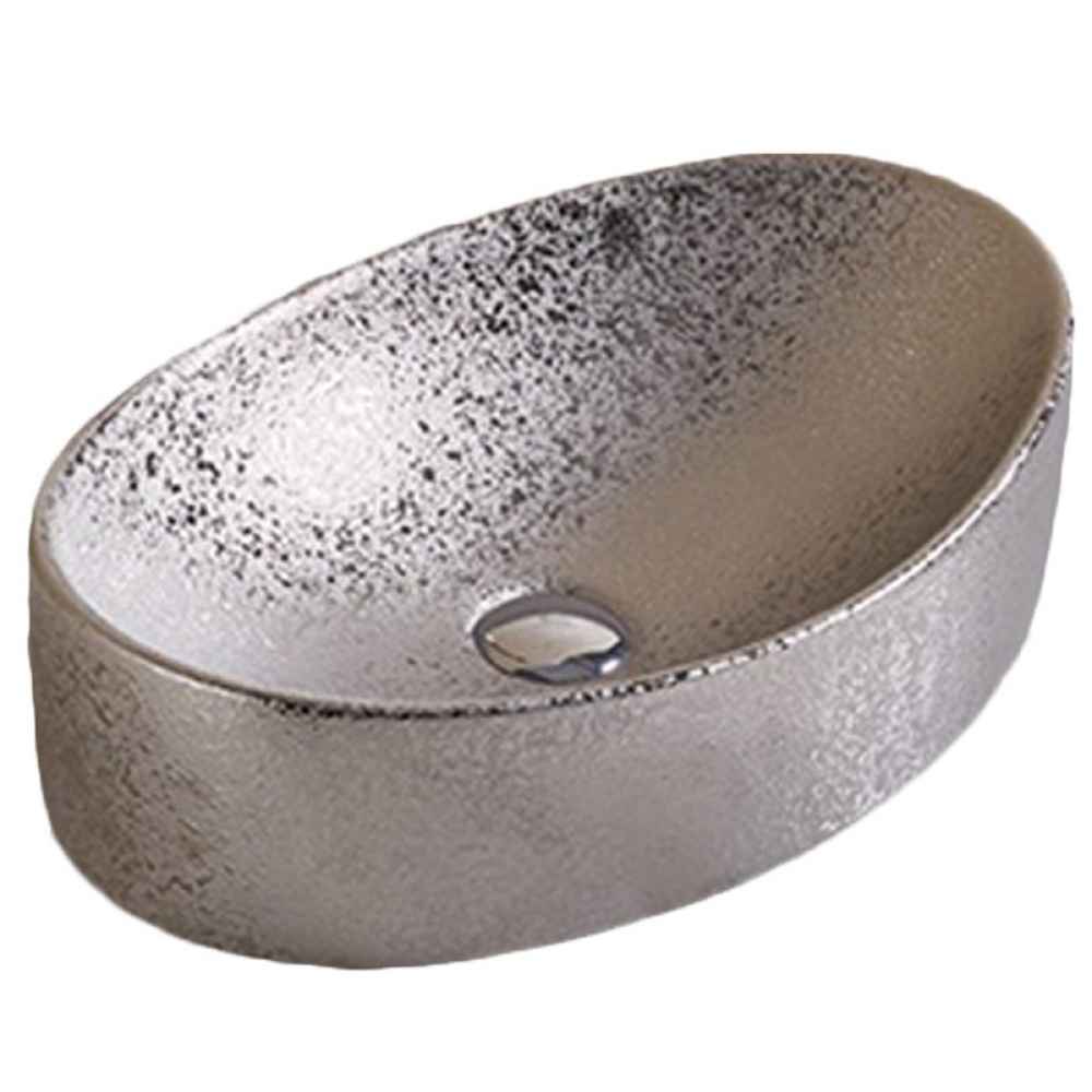 20.47-in. x 13.19-in. Oval Bathroom Vessel Sink Silver Enamel Glaze