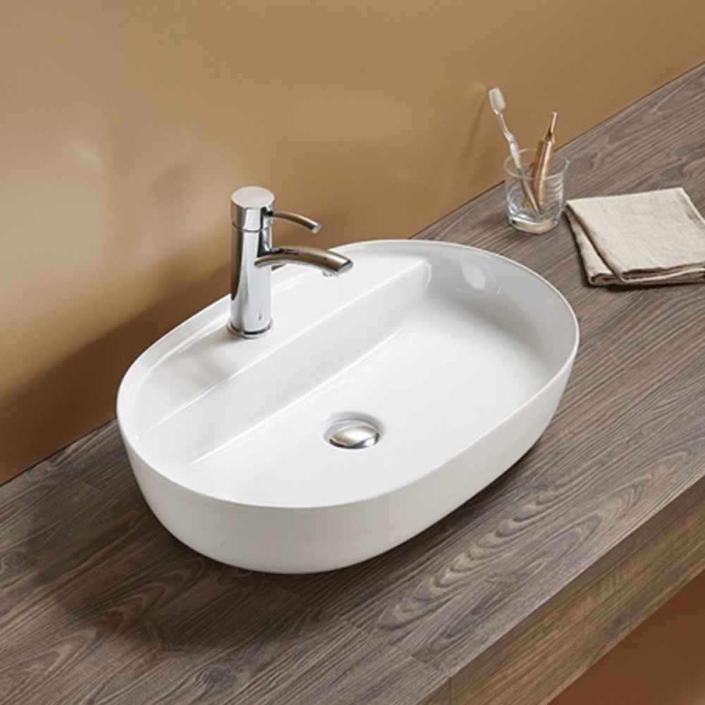 24.41-in. x 16.14-in. Oval Bathroom Vessel Sink White Enamel Glaze