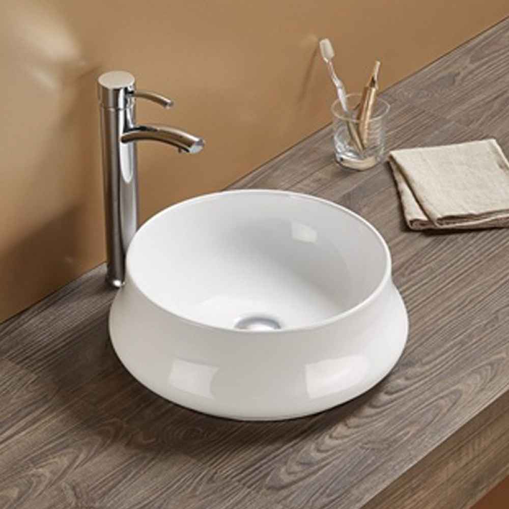 15.35-in. x 15.35-in. Round Bathroom Vessel Sink White Enamel Glaze