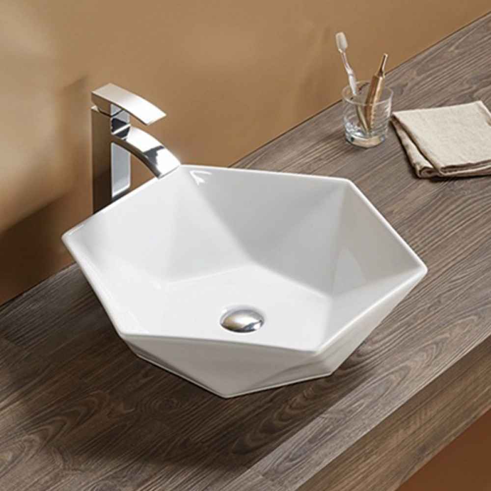 18.43-in. x 18.43-in. Round Bathroom Vessel Sink White Enamel Glaze