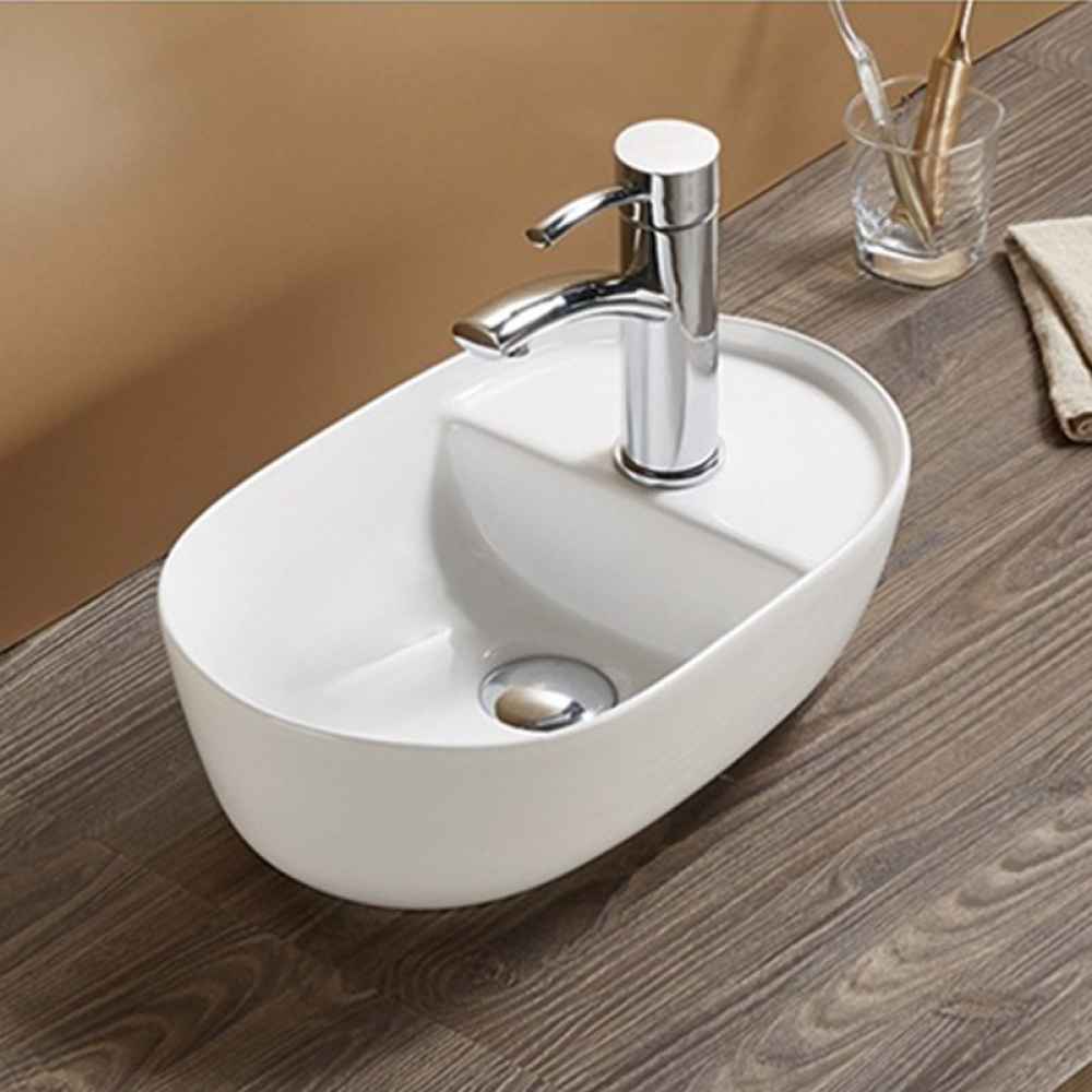 16.54-in. x 10.43-in. Oval Bathroom Vessel Sink White Enamel Glaze