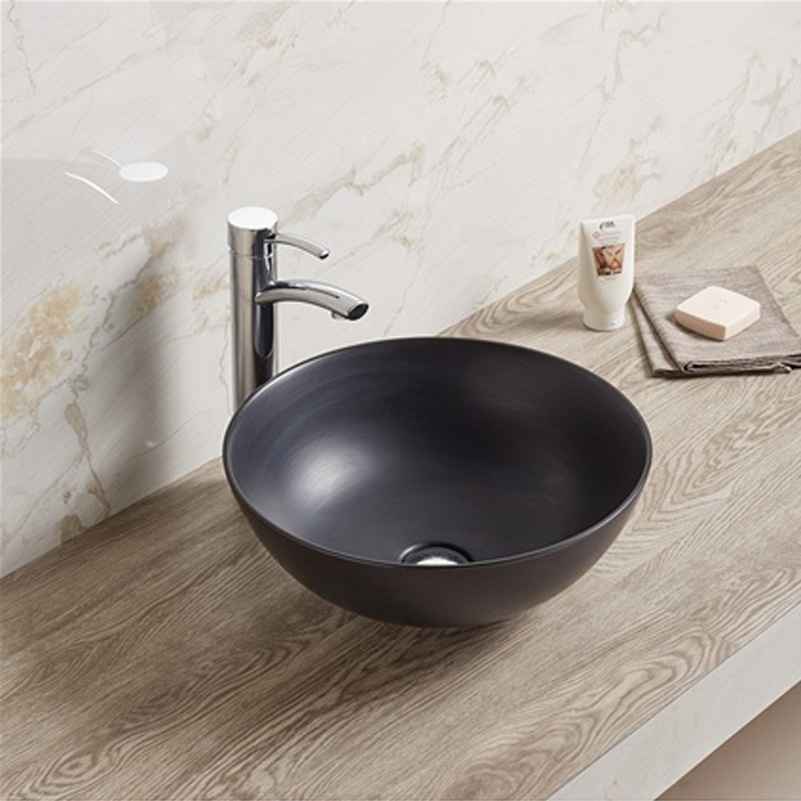 16.34-in. x 16.34-in. Round Bathroom Vessel Sink Black Enamel Glaze