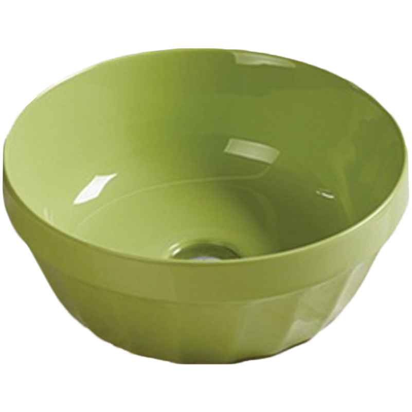 14.09-in. x 14.09-in. Round Bathroom Vessel Sink Olive Enamel Glaze