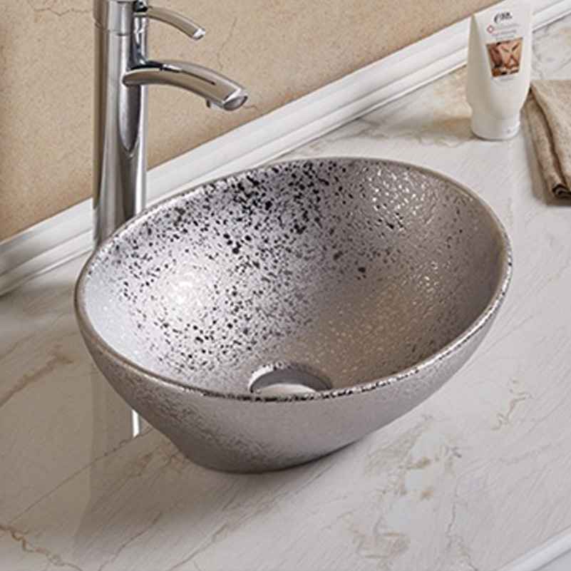 15.94-in. x 13-in. Oval Bathroom Vessel Sink Silver Enamel Glaze