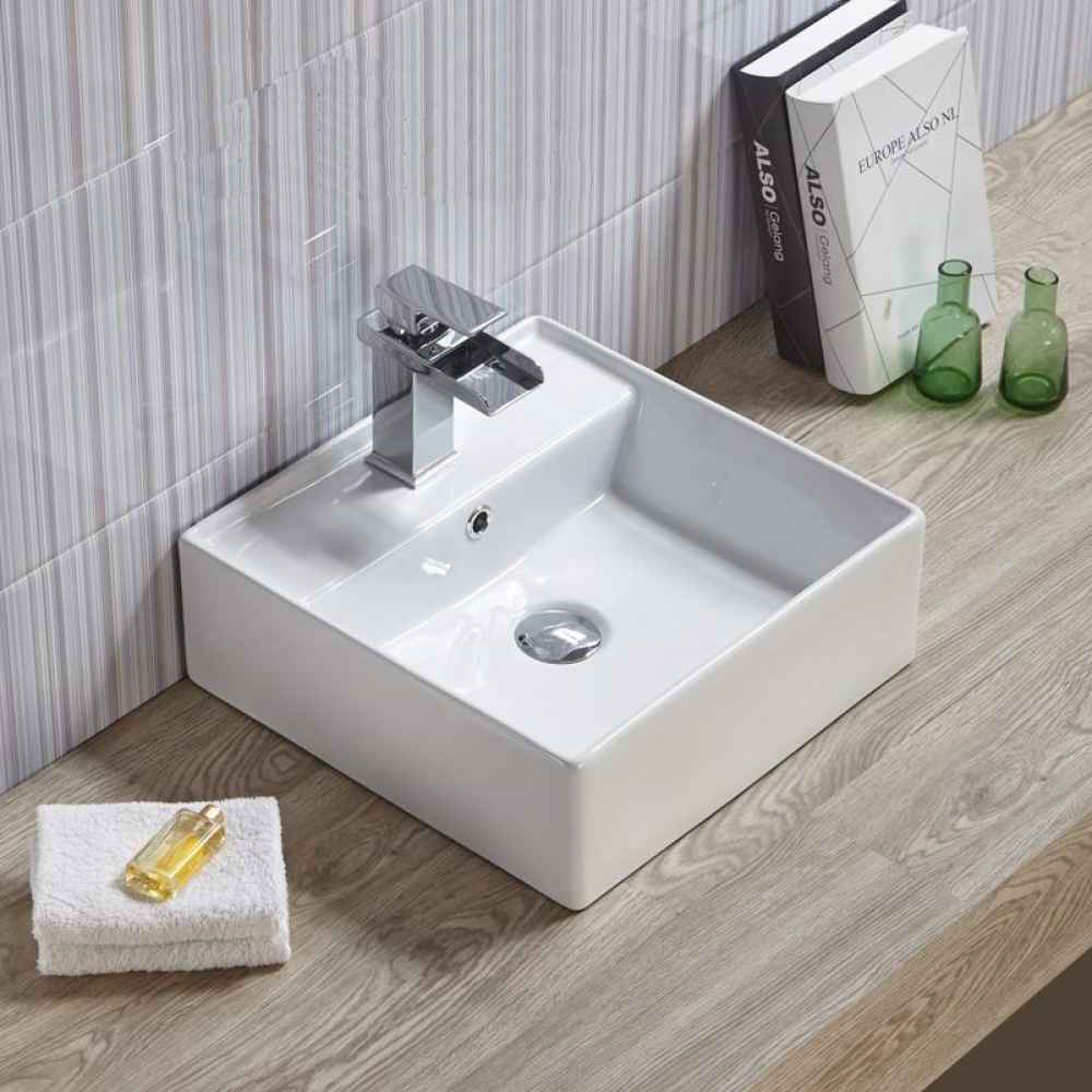 16-in. x 16-in. Square Bathroom Vessel Sink White Enamel Glaze