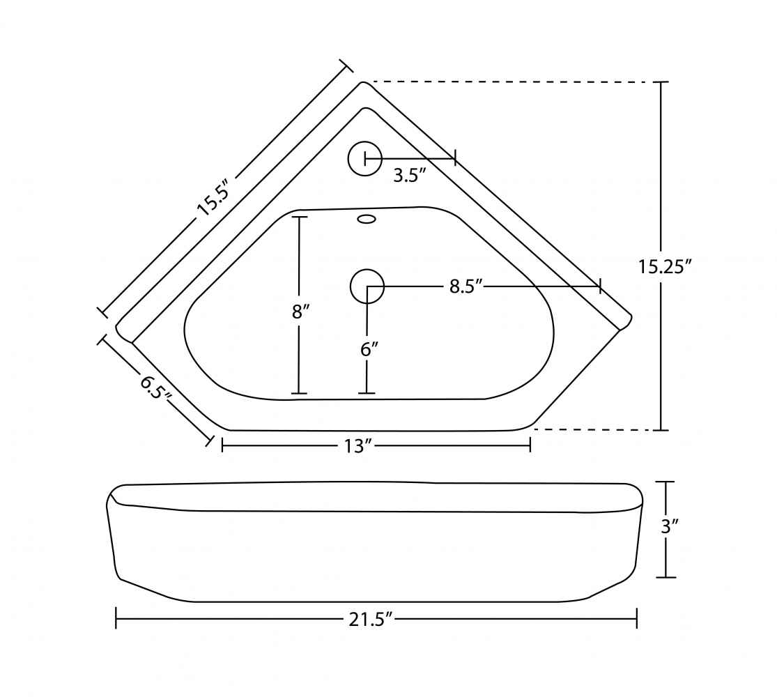 21.5-in. x 15.25-in. V-Shape Bathroom Vessel Sink White Enamel Glaze