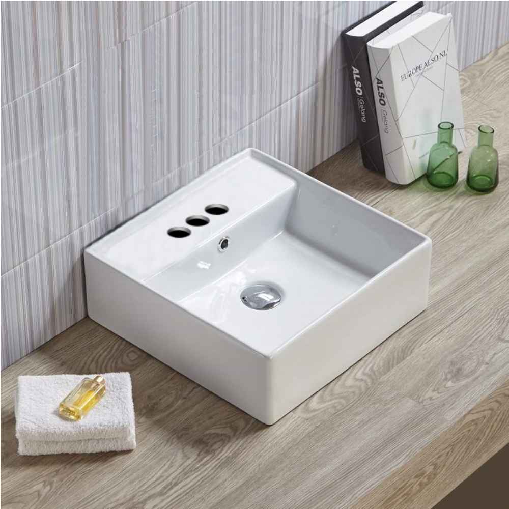 16-in. x 16-in. Square Bathroom Vessel Sink White Enamel Glaze