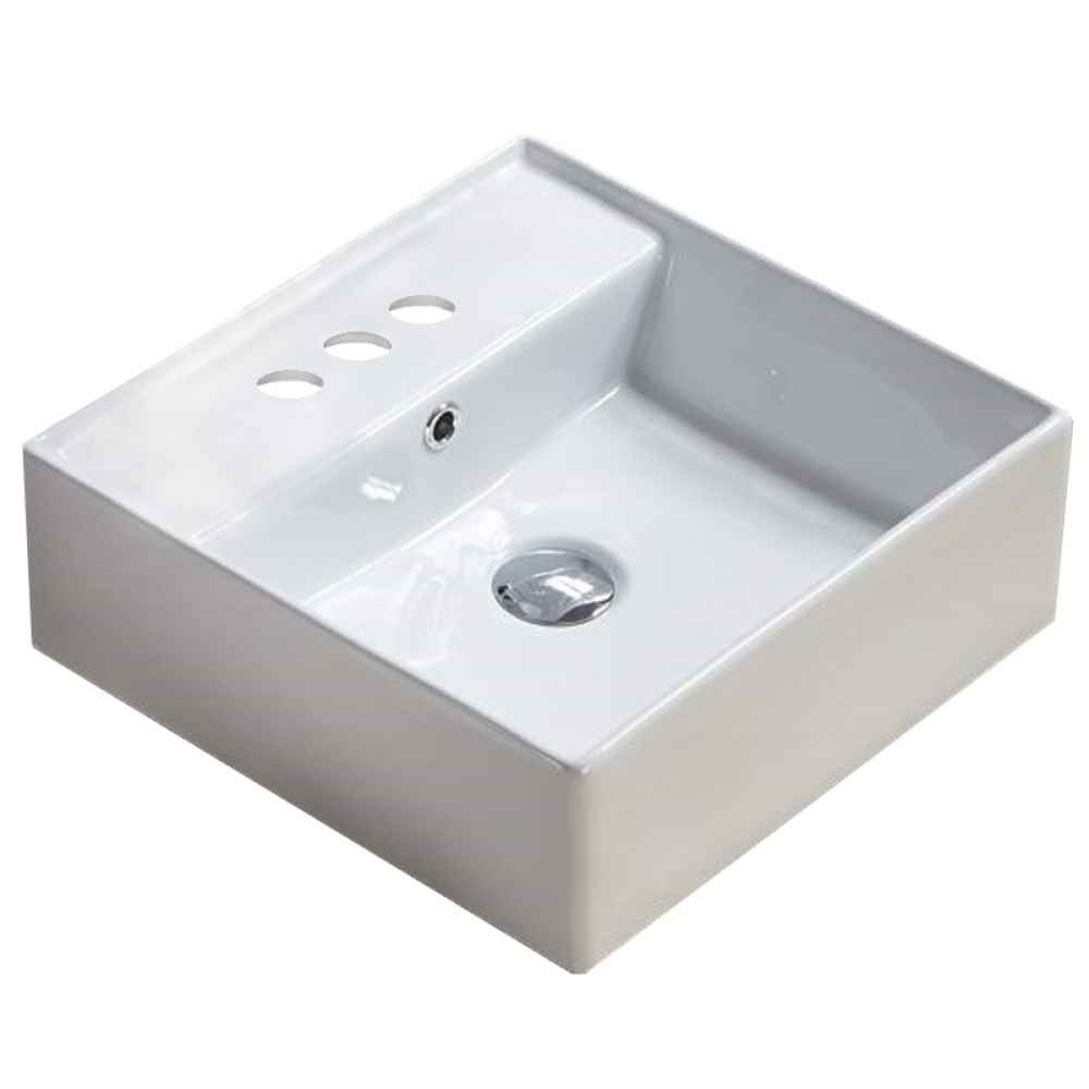 16-in. x 16-in. Square Bathroom Vessel Sink White Enamel Glaze