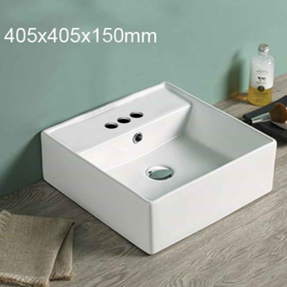 16-in. x 16-in. Square Bathroom Vessel Sink White Enamel Glaze