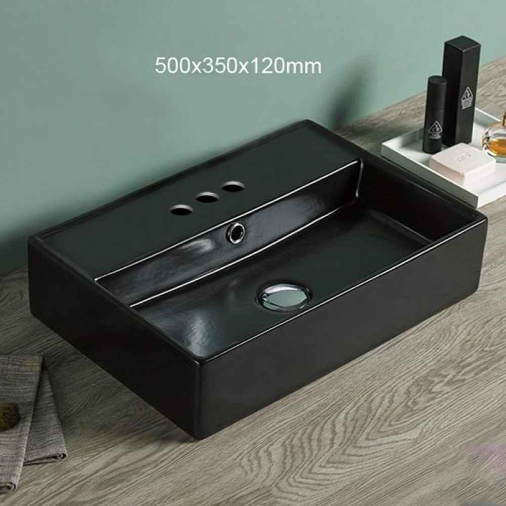 19.7-in. x 13.8-in. Rectangle Bathroom Vessel Sink Black Enamel Glaze