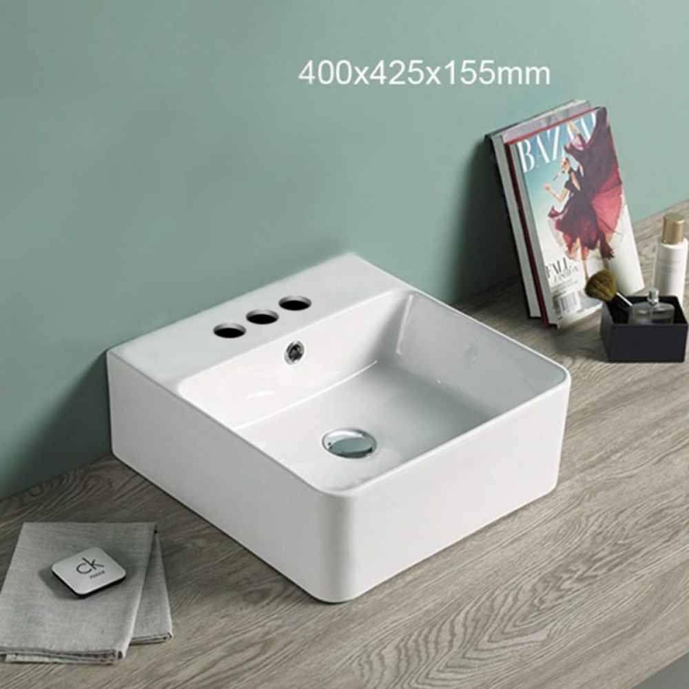 15.7-in. x 16.7-in. Rectangle Bathroom Vessel Sink White Enamel Glaze