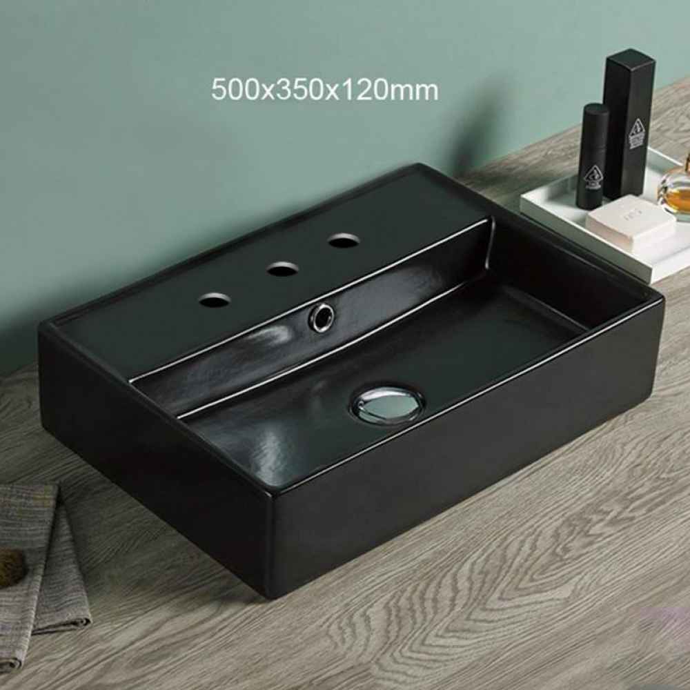 19.7-in. x 13.8-in. Rectangle Bathroom Vessel Sink Black Enamel Glaze