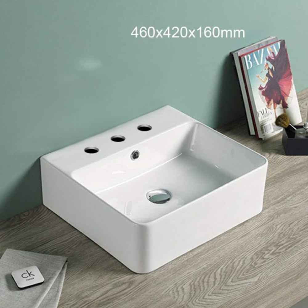 18.1-in. x 16.5-in. Rectangle Bathroom Vessel Sink White Enamel Glaze