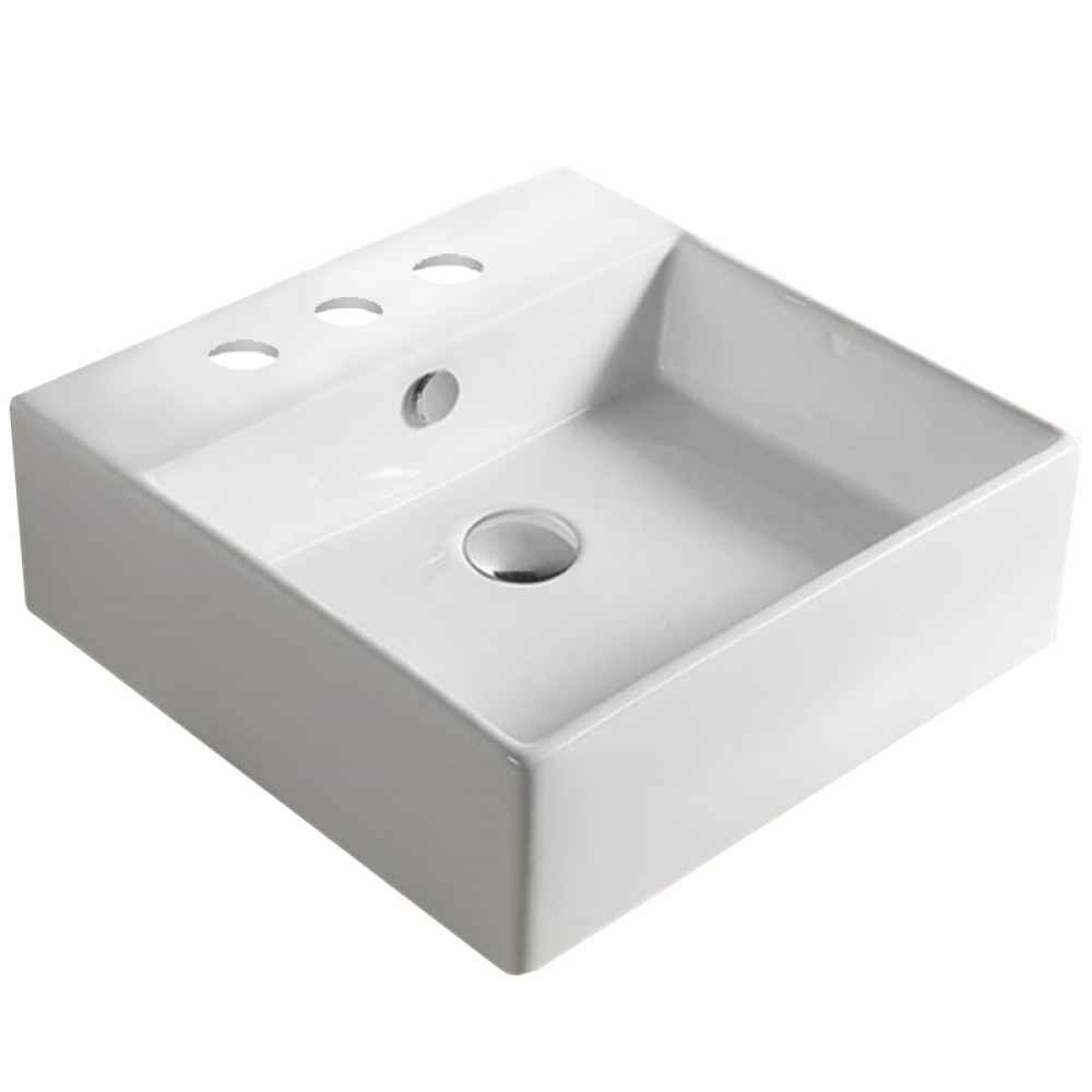 18.1-in. x 18.1-in. Square Bathroom Vessel Sink White Enamel Glaze