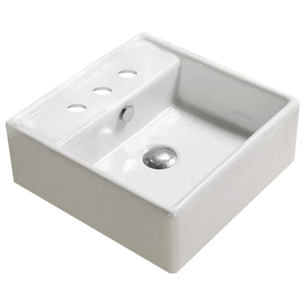 18.1-in. x 18.1-in. Square Bathroom Vessel Sink White Enamel Glaze