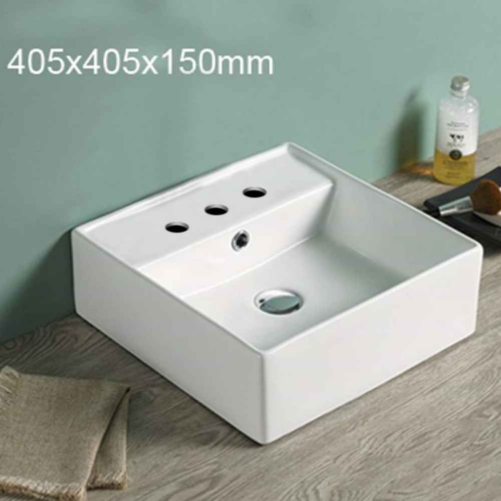 16-in. x 16-in. Square Bathroom Vessel Sink White Enamel Glaze